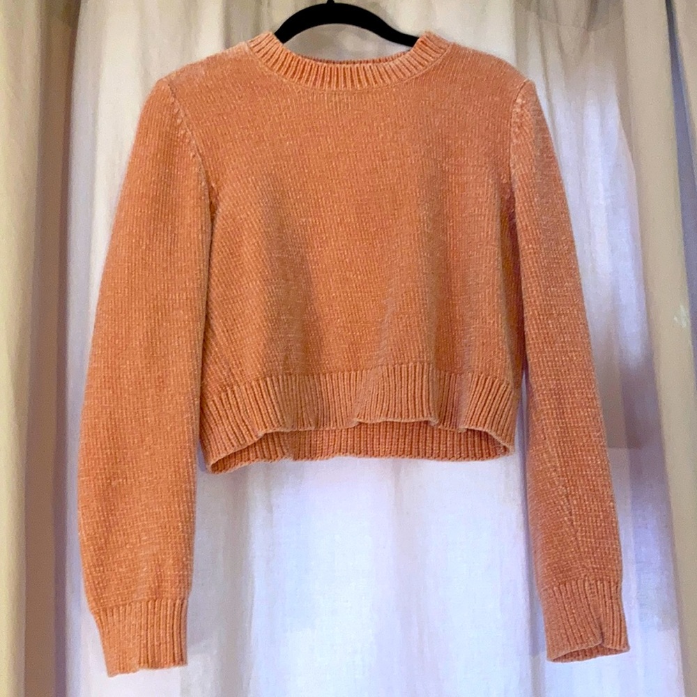 Peachy Pink Chenille Cropped Sweater